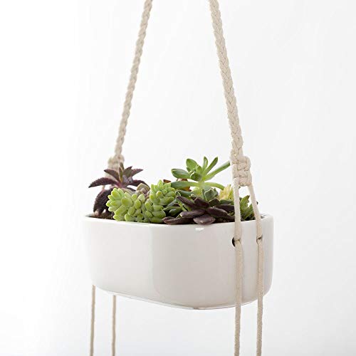 Mkono Ceramic Hanging Planter 3 Tier Indoor Wall Plant Holder for Succulent Herb Air Plant Live or Faux Plants Modern Vertical Garden , Rectangular - NbuFlowers