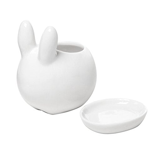 MyGift Decorative Bunny Rabbit Design White Mini Ceramic Plant Flower Pot Succulent Planter w/Saucer - NbuFlowers