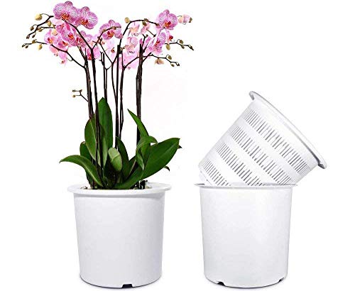 Mkono 7 Inch Plastic Orchid Pots Set with Holes and Mesh, 2 Inner and 2 Outer Plant Planters - NbuFlowers