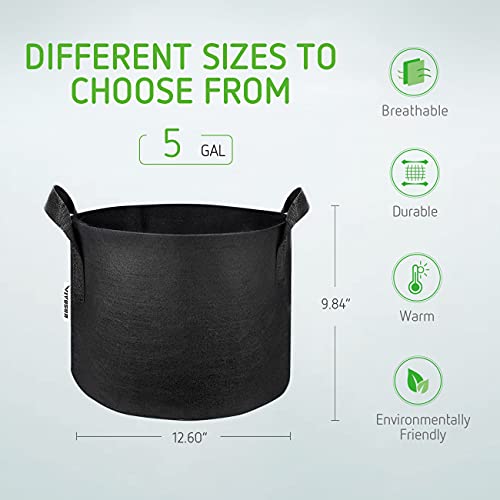 VIVOSUN 5-Pack 5 Gallon Grow Bags Heavy Duty 300G Thickened Nonwoven Plant Fabric Pots with Handles - NbuFlowers