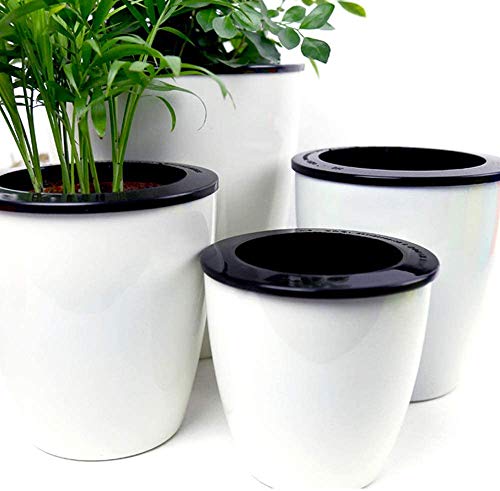 Mkono 3 Pack Self Watering Planter African Violet Pots Plastic White Flower Plant Pot with Wick Rope for All House Plants, Flowers, Herbs, Large - NbuFlowers