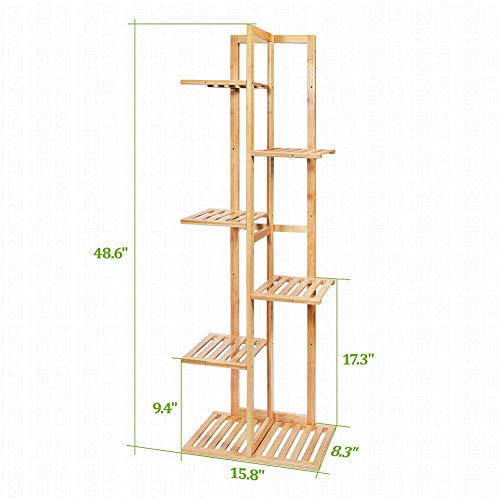 Bamboo Plant Stand Rack 6 Tier 7 Potted Indoor&Outdoor Multiple Stand Holder Shelf Rack Planter Display for Patio Garden, Living Room, Corner Balcony and Bedroom (7 Flowerpots) - NbuFlowers