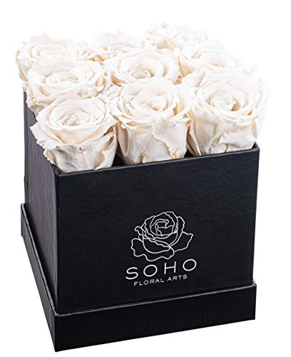 Soho Floral Arts | Real Roses That Last a Year and More | Fresh Flowers | Eternal Roses in a Box (9 White Roses) - NbuFlowers
