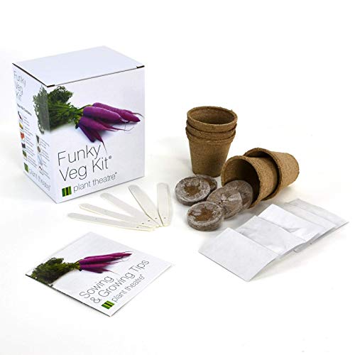Plant Theatre Seed Starter Kit for Growing Vegetables - Funky Veg Kit to Grow Out or Indoor Garden - Pots, Peat Discs, Markers for Plants, & Vegetable Seeds Included - NbuFlowers