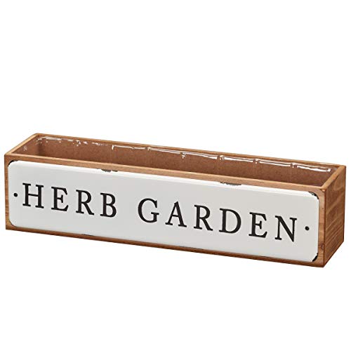 Barnyard Designs Herb Garden Rustic Wood Planter Succulent Herb Plant Pot Indoor Outdoor Plant Holder 14.5” x 3.5” - NbuFlowers