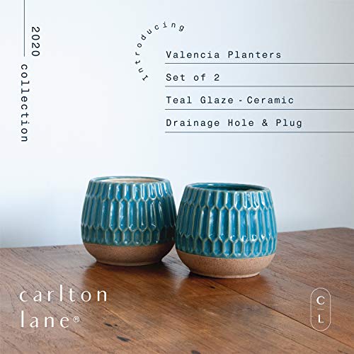 Carlton Lane Valencia - Ceramic Indoor Flower Pots for Plants – Indoor Garden Planters with Drainage Holes – Set of 2 - Beautiful Small Plant Pots - Teal - NbuFlowers