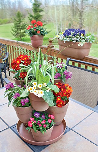 EMSCO Bloomers Stackable Flower Tower Planter – Holds up to 9 Plants – Great both Indoors and Outdoors – Terra Cotta - NbuFlowers