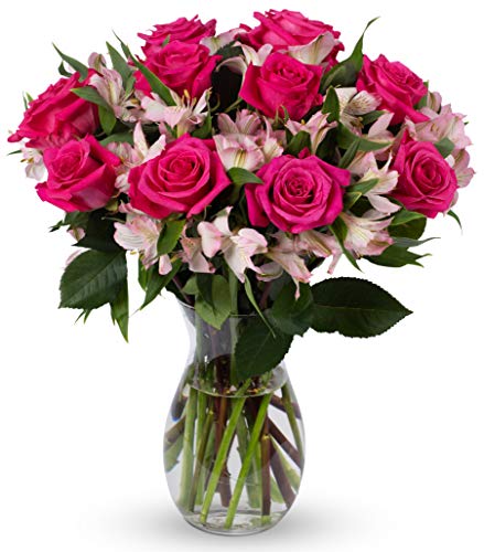 Benchmark Bouquets Charming Roses and Alstroemeria, With Vase (Fresh Cut Flowers) - NbuFlowers