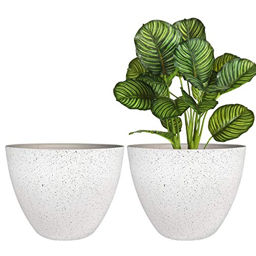 Flower Pots Outdoor Indoor Planter - 11.3 inch Garden Plant Pots Tree Planter for Patio, Deck,Garden,Speckled White,Set of 2 - NbuFlowers