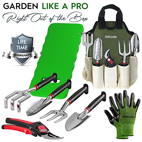 8-Piece Gardening Tool Set-Includes EZ-Cut Pruners, Lightweight Aluminum Hand Tools with Soft Rubber Handles- Trowel, Bamboo Gloves, Garden Tote, High Density Comfort Knee Pad Gardening Gifts Tool Set - NbuFlowers