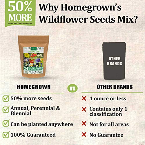 Wildflower Seeds | Bulk Mix of 24 Different Varieties of Non-GMO Wildflower Seeds 3oz | Bee and Butterfly Garden Seeds | Colorful Perennial Flower Seeds | American Wildflower Seeds for Your Garden - NbuFlowers