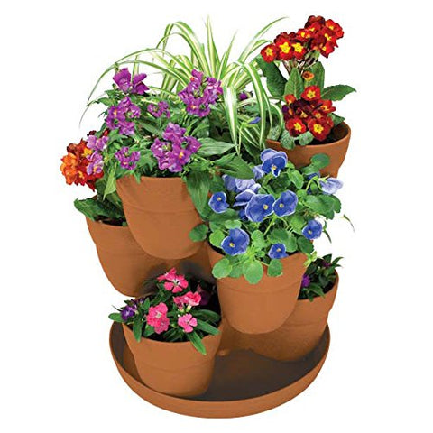 EMSCO Bloomers Stackable Flower Tower Planter – Holds up to 9 Plants – Great both Indoors and Outdoors – Terra Cotta - NbuFlowers