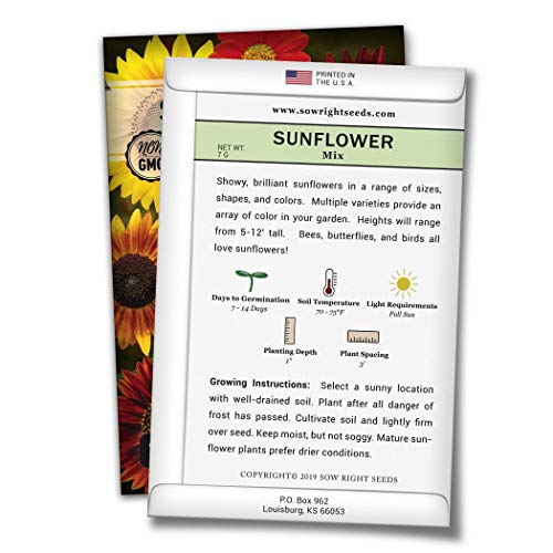 Sow Right Seeds - Large Full-Color Packet of Mixed Sunflower Seed to Plant - Non-GMO Heirloom - Instructions for Planting - Wonderful Gardening Gift (1) - NbuFlowers