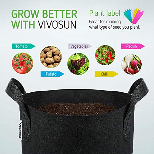 VIVOSUN 5-Pack 25 Gallon Plant Grow Bags, Premium Series 300G Thichkened Non-Woven Aeration Fabric Pots w/Handles - Reinforced Weight Capacity & Extremely Durable (Black) - NbuFlowers