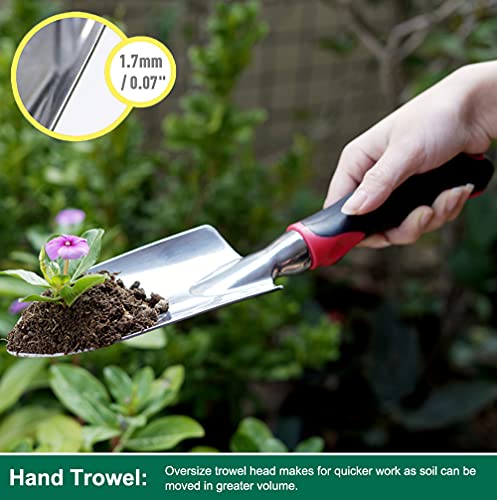 ESOW Garden Tool Set, 3 Piece Cast-Aluminum Heavy Duty Gardening Kit Includes Hand Trowel, Transplant Trowel and Cultivator Hand Rake with Soft Rubberized Non-Slip Ergonomic Handle, Garden Gifts - NbuFlowers