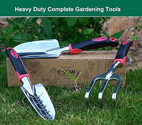 ESOW Garden Tool Set, 3 Piece Cast-Aluminum Heavy Duty Gardening Kit Includes Hand Trowel, Transplant Trowel and Cultivator Hand Rake with Soft Rubberized Non-Slip Ergonomic Handle, Garden Gifts - NbuFlowers