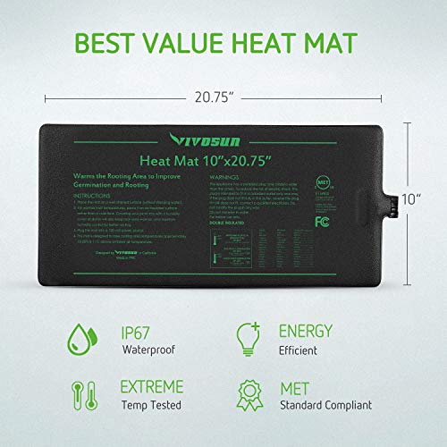 VIVOSUN Durable Waterproof Seedling Heat Mat Warm Hydroponic Heating Pad  10 x 20.75 MET Standard