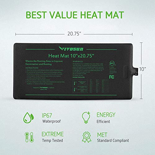 VIVOSUN 2 Pack Durable Waterproof Seedling Heat Mat Warm Hydroponic Heating Pad 10 x 20.75 Inch - NbuFlowers