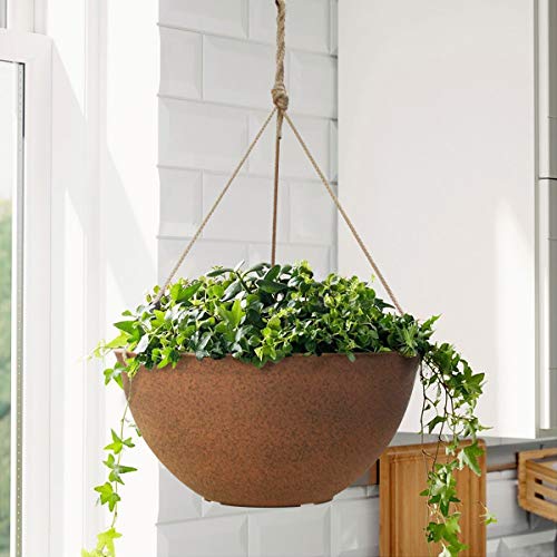Hanging Flower Pots for Outdoor Plants, Garden Hanging Planters Set of 2(13.2", Terracotta Color) - NbuFlowers