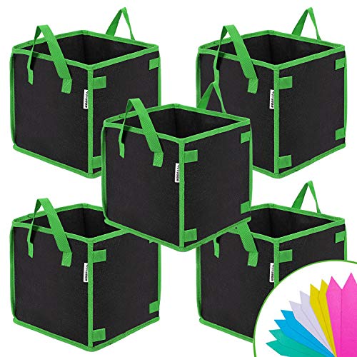 VIVOSUN 5 Pack 7 Gallon Square Grow Bags, Thick Fabric Bags with Handles for Indoor and Outdoor Garden - NbuFlowers