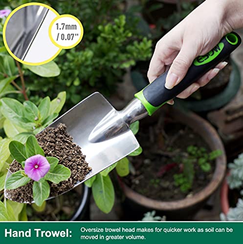 ESOW Garden Tool Set, 3 Piece Cast-Aluminum Heavy Duty Gardening Kit Includes Hand Trowel, Transplant Trowel and Cultivator Hand Rake with Soft Rubberized Non-Slip Ergonomic Handle, Garden Gifts - NbuFlowers