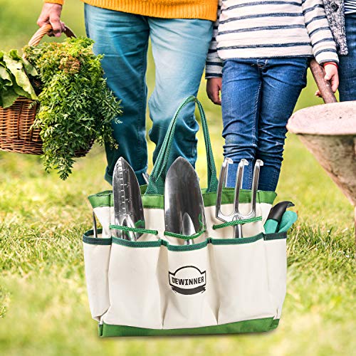 DEWINNER Garden Tool Set, Hand Tool Gift Kit, Out Door Gardening Transplanting Small Fork  for Gardener, Trowel,Transplanter, Cultivator, Weedier Weeding,with Heavy Duty Hold Bag for Storage - NbuFlowers