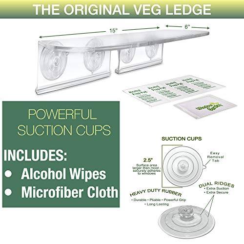 Window Garden Double Veg Ledge– Window Shelf for Plants. Low Profile, Quality Acrylic. Large Strong and Reliable Suction Cups. Window Sill Extender for Microgreens Kit, Seed Starter, Pots, Planters. - NbuFlowers