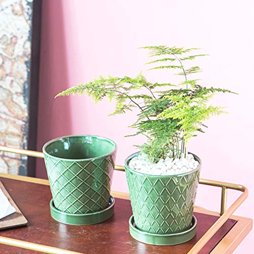 BUYMAX Plant Pots Indoor –5 inch Ceramic Flower Pot with Drainage Hole and Ceramic Tray - Gardening Home Desktop Office Windowsill Decoration Gift, Set of 4 - Plants NOT Included (Patina) - NbuFlowers