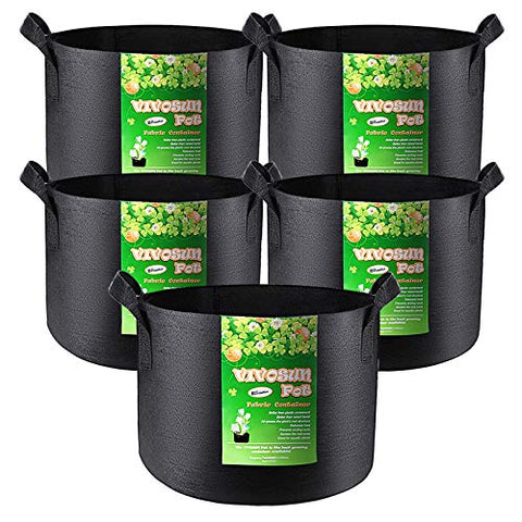 VIVOSUN 5-Pack 25 Gallon Plant Grow Bags, Premium Series 300G Thichkened Non-Woven Aeration Fabric Pots w/Handles - Reinforced Weight Capacity & Extremely Durable (Black) - NbuFlowers