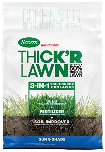 Scotts Turf Builder Thick'R Lawn Sun & Shade - 3 in 1 Lawn Fertilizer, Seed, & Soil Improver for a Thicker, Greener Lawn, Seeds up to 4,000 Sq Ft, 40 Lb - NbuFlowers