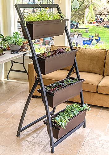 6-Ft Raised Garden Bed - Vertical Garden Freestanding Elevated Planter with 4 Container Boxes - Good for Patio or Balcony Indoor and Outdoor (1, Espresso Brown) - NbuFlowers