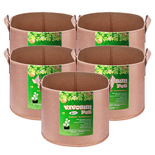 VIVOSUN 5-Pack 5 Gallons Heavy Duty Thickened Nonwoven Fabric Pots Grow Bags with Strap Handles Tan - NbuFlowers