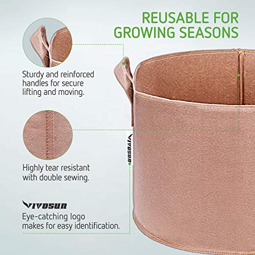 VIVOSUN 5-Pack 5 Gallons Heavy Duty Thickened Nonwoven Fabric Pots Grow Bags with Strap Handles Tan - NbuFlowers