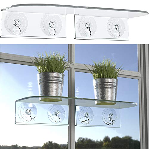 Window Garden Double Veg Ledge– Window Shelf for Plants. Low Profile, Quality Acrylic. Large Strong and Reliable Suction Cups. Window Sill Extender for Microgreens Kit, Seed Starter, Pots, Planters. - NbuFlowers