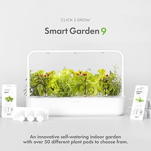 Click and Grow Smart Garden 9 Indoor Home Garden (Includes 3 Mini Tomato, 3 Basil and 3 Green Lettuce Plant pods), White - NbuFlowers
