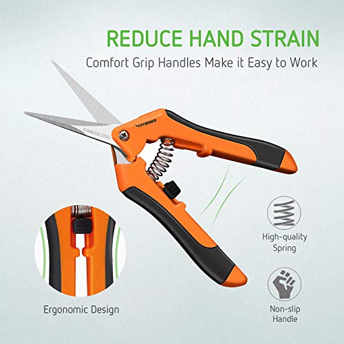 VIVOSUN 6.5 Inch Gardening Hand Pruner Pruning Shear with Straight Stainless Steel Blades Orange - NbuFlowers