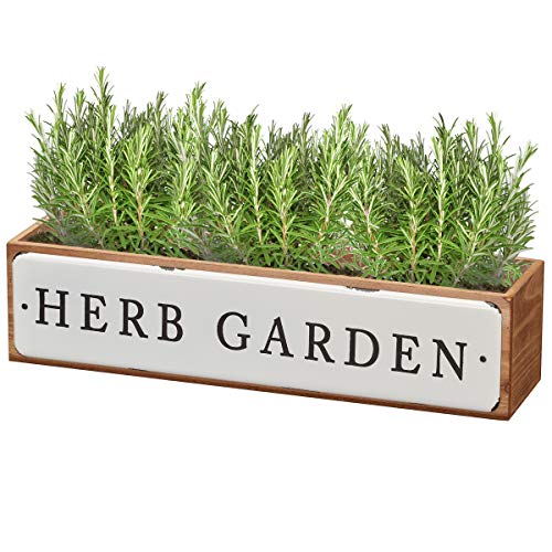 Barnyard Designs Herb Garden Rustic Wood Planter Succulent Herb Plant Pot Indoor Outdoor Plant Holder 14.5” x 3.5” - NbuFlowers