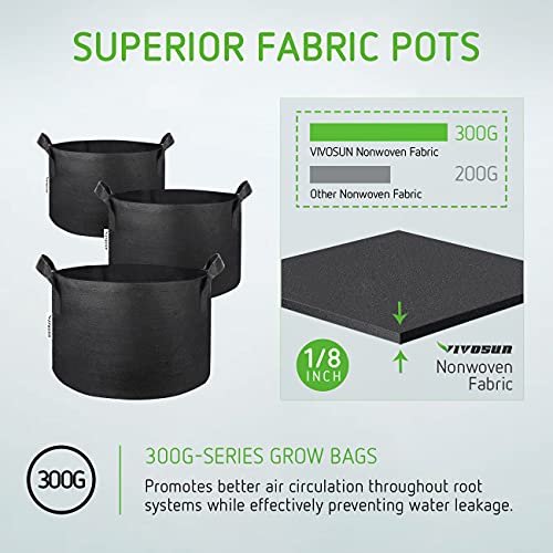 VIVOSUN 5-Pack 5 Gallon Grow Bags Heavy Duty 300G Thickened Nonwoven Plant Fabric Pots with Handles - NbuFlowers