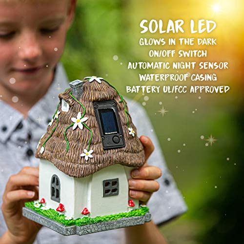 WILD PIXY Fairy Garden Accessories Kit - Miniature House and Figurine Set for Girls, Boys, Adults - with Magical Glow in The Dark Pebbles and Solar LED Lights - NbuFlowers