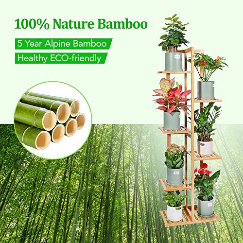 Bamboo Plant Stand Rack 6 Tier 7 Potted Indoor&Outdoor Multiple Stand Holder Shelf Rack Planter Display for Patio Garden, Living Room, Corner Balcony and Bedroom (7 Flowerpots) - NbuFlowers