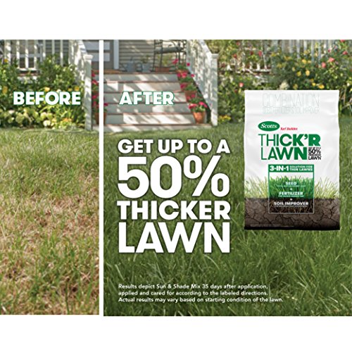 Scotts Turf Builder Thick'R Lawn Sun & Shade - 3 in 1 Lawn Fertilizer, Seed, & Soil Improver for a Thicker, Greener Lawn, Seeds up to 4,000 Sq Ft, 40 Lb - NbuFlowers