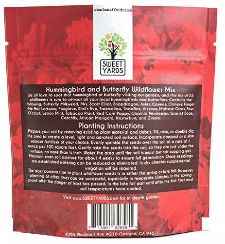 Wildflower Seeds Butterfly and Humming Bird Mix - Large 1 Ounce Packet 7,500+ Seeds - 23 Open Pollinated Annual and Perennial Species - NbuFlowers
