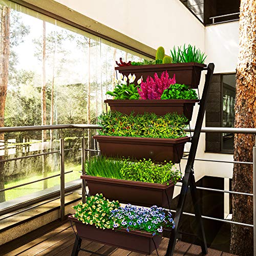 4ft Vertical 5-Tier Raised Garden Bed, Food-Safe Planter Box for Indoor and Outdoor Gardening - Perfect for Herbs, Vegetables, and Flowers on Patio, Balcony, Greenhouse, or Garden | NBU Flowers