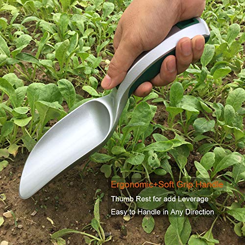 CFCT Large Potting Soil Scoop, Best Bulk Garden Trowel Hand Tool, Unbreakable Gardening Shovel for Digging, Fertilizer Feed Scooper, Rust Proof One-Piece Aluminum, Lightweight Ergonomic Handle - NbuFlowers