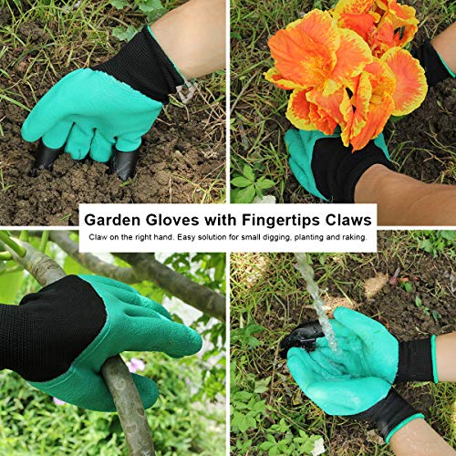 Aladom Garden Tools Set 10 Pieces, Gardening Kit with Heavy Duty Aluminum Hand Tool and Digging Claw Gardening Gloves for Men Women,Green - NbuFlowers