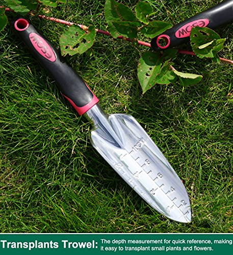 ESOW Garden Tool Set, 3 Piece Cast-Aluminum Heavy Duty Gardening Kit Includes Hand Trowel, Transplant Trowel and Cultivator Hand Rake with Soft Rubberized Non-Slip Ergonomic Handle, Garden Gifts - NbuFlowers