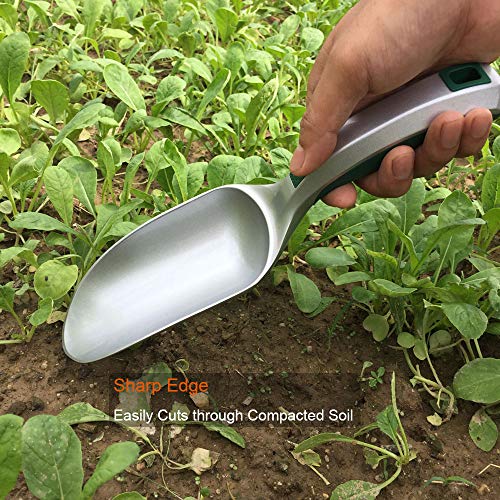 CFCT Large Potting Soil Scoop, Best Bulk Garden Trowel Hand Tool, Unbreakable Gardening Shovel for Digging, Fertilizer Feed Scooper, Rust Proof One-Piece Aluminum, Lightweight Ergonomic Handle - NbuFlowers