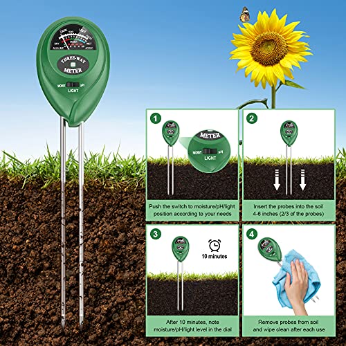 Atree Soil pH Meter, 3-in-1 Soil Tester Kits with Moisture,Light and PH Test for Garden, Farm, Lawn, Indoor & Outdoor (No Battery Needed) - NbuFlowers