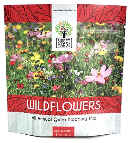 Wildflower Seeds Annual Quick Blooming Mix - Large 1 Ounce Packet Over 7,500 Open Pollinated Seeds - NbuFlowers