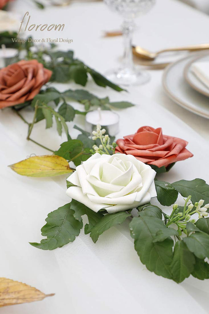 Set of 25 Floroom Artificial Ivory Foam Roses with Stems, an ideal choice for DIY wedding bouquets and table decorations.